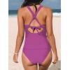 CUPSHE Women’s Tankini Set V Neck Crisscross Adjustable Straps Cutout Two Piece Swimsuit Mid Rise Ruched(Dark Fuchsia)