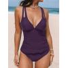 CUPSHE Women’s Tankini Set V Neck Crisscross Adjustable Straps Cutout Two Piece Swimsuit Mid Rise Ruched(Deep Purple)