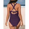 CUPSHE Women’s Tankini Set V Neck Crisscross Adjustable Straps Cutout Two Piece Swimsuit Mid Rise Ruched(Deep Purple)