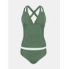 CUPSHE Women’s Tankini Set V Neck Crisscross Adjustable Straps Cutout Two Piece Swimsuit Mid Rise Ruched(Forest Green)