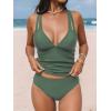 CUPSHE Women’s Tankini Set V Neck Crisscross Adjustable Straps Cutout Two Piece Swimsuit Mid Rise Ruched(Forest Green)