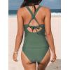 CUPSHE Women’s Tankini Set V Neck Crisscross Adjustable Straps Cutout Two Piece Swimsuit Mid Rise Ruched(Forest Green)