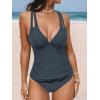 CUPSHE Women’s Tankini Set V Neck Crisscross Adjustable Straps Cutout Two Piece Swimsuit Mid Rise Ruched(Grey)