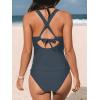 CUPSHE Women’s Tankini Set V Neck Crisscross Adjustable Straps Cutout Two Piece Swimsuit Mid Rise Ruched(Grey)