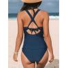 CUPSHE Women’s Tankini Set V Neck Crisscross Adjustable Straps Cutout Two Piece Swimsuit Mid Rise Ruched(Navy Blue)