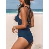 CUPSHE Women’s Tankini Set V Neck Crisscross Adjustable Straps Cutout Two Piece Swimsuit Mid Rise Ruched(Navy Blue)