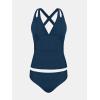 CUPSHE Women’s Tankini Set V Neck Crisscross Adjustable Straps Cutout Two Piece Swimsuit Mid Rise Ruched(Navy Blue)