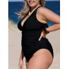 CUPSHE Women’s Tankini Set V Neck Crisscross Adjustable Straps Cutout Two Piece Swimsuit Mid Rise Ruched(P-black)