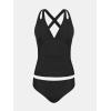 CUPSHE Women’s Tankini Set V Neck Crisscross Adjustable Straps Cutout Two Piece Swimsuit Mid Rise Ruched(P-black)