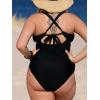 CUPSHE Women’s Tankini Set V Neck Crisscross Adjustable Straps Cutout Two Piece Swimsuit Mid Rise Ruched(P-black)