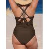 CUPSHE Women’s Tankini Set V Neck Crisscross Adjustable Straps Cutout Two Piece Swimsuit Mid Rise Ruched(P-dark Brown)