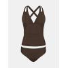 CUPSHE Women’s Tankini Set V Neck Crisscross Adjustable Straps Cutout Two Piece Swimsuit Mid Rise Ruched(P-dark Brown)