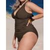 CUPSHE Women’s Tankini Set V Neck Crisscross Adjustable Straps Cutout Two Piece Swimsuit Mid Rise Ruched(P-dark Brown)