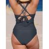 CUPSHE Women’s Tankini Set V Neck Crisscross Adjustable Straps Cutout Two Piece Swimsuit Mid Rise Ruched(P-grey)