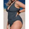 CUPSHE Women’s Tankini Set V Neck Crisscross Adjustable Straps Cutout Two Piece Swimsuit Mid Rise Ruched(P-grey)