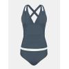 CUPSHE Women’s Tankini Set V Neck Crisscross Adjustable Straps Cutout Two Piece Swimsuit Mid Rise Ruched(P-grey)