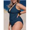 CUPSHE Women’s Tankini Set V Neck Crisscross Adjustable Straps Cutout Two Piece Swimsuit Mid Rise Ruched(P-navy Blue)