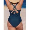 CUPSHE Women’s Tankini Set V Neck Crisscross Adjustable Straps Cutout Two Piece Swimsuit Mid Rise Ruched(P-navy Blue)