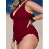 CUPSHE Women’s Tankini Set V Neck Crisscross Adjustable Straps Cutout Two Piece Swimsuit Mid Rise Ruched(P-red)