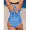 CUPSHE Women’s Tankini Set V Neck Crisscross Adjustable Straps Cutout Two Piece Swimsuit Mid Rise Ruched(P-sky Blue)