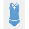 CUPSHE Women’s Tankini Set V Neck Crisscross Adjustable Straps Cutout Two Piece Swimsuit Mid Rise Ruched(P-sky Blue)