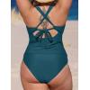 CUPSHE Women’s Tankini Set V Neck Crisscross Adjustable Straps Cutout Two Piece Swimsuit Mid Rise Ruched(P-teal)