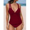 CUPSHE Women’s Tankini Set V Neck Crisscross Adjustable Straps Cutout Two Piece Swimsuit Mid Rise Ruched(Red)
