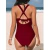 CUPSHE Women’s Tankini Set V Neck Crisscross Adjustable Straps Cutout Two Piece Swimsuit Mid Rise Ruched(Red)