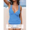 CUPSHE Women’s Tankini Set V Neck Crisscross Adjustable Straps Cutout Two Piece Swimsuit Mid Rise Ruched(Sky Blue)