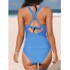 CUPSHE Women’s Tankini Set V Neck Crisscross Adjustable Straps Cutout Two Piece Swimsuit Mid Rise Ruched(Sky Blue)