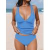 CUPSHE Women’s Tankini Set V Neck Crisscross Adjustable Straps Cutout Two Piece Swimsuit Mid Rise Ruched(Sky Blue)