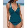 CUPSHE Women’s Tankini Set V Neck Crisscross Adjustable Straps Cutout Two Piece Swimsuit Mid Rise Ruched(Teal)