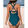 CUPSHE Women’s Tankini Set V Neck Crisscross Adjustable Straps Cutout Two Piece Swimsuit Mid Rise Ruched(Teal)