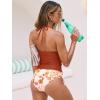 CUPSHE Women’s Tankini Sets Halter V Neck Ruched Two Piece Swimsuit Mid Rise Adjustable Strappy Swimwear(Caramel/Floral)