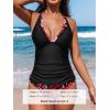 CUPSHE Women’s Tankini Sets Halter V Neck Two Piece Bathing Suits Adjustable Straps Mid Rise Swimwear(Black/Ethnic)