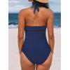 CUPSHE Women’s Tankini Sets Halter V Neck Two Piece Bathing Suits Adjustable Straps Mid Rise Swimwear(Navy Blue)