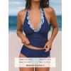 CUPSHE Women’s Tankini Sets Halter V Neck Two Piece Bathing Suits Adjustable Straps Mid Rise Swimwear(Navy Blue)