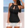 CUPSHE Women’s Tankini Sets High Neck Mesh Cutouts Two Piece Bathing Suits Adjustable Straps Mid Rise Swimwear(Black)