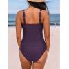 CUPSHE Women’s Tankini Sets High Neck Mesh Cutouts Two Piece Bathing Suits Adjustable Straps Mid Rise Swimwear(Deep Purple)