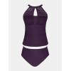 CUPSHE Women’s Tankini Sets High Neck Mesh Cutouts Two Piece Bathing Suits Adjustable Straps Mid Rise Swimwear(Deep Purple)