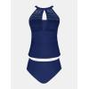 CUPSHE Women’s Tankini Sets High Neck Mesh Cutouts Two Piece Bathing Suits Adjustable Straps Mid Rise Swimwear(Navy Blue)