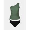 CUPSHE Women’s Tankini Sets One Shoulder Scalloped Neck Two Piece Bathing Suit Side Tie Ruched Swimsuit(Olive Green/Black)