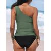 CUPSHE Women’s Tankini Sets One Shoulder Scalloped Neck Two Piece Bathing Suit Side Tie Ruched Swimsuit(Olive Green/Black)