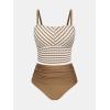 CUPSHE Women’s Tankini Sets Square Neck Elastic High Waisted Two Piece Bathing Suits Adjustable Straps Swimwear(Brown/Striped)