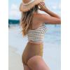 CUPSHE Women’s Tankini Sets Square Neck Elastic High Waisted Two Piece Bathing Suits Adjustable Straps Swimwear(Brown/Striped)