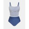 CUPSHE Women’s Tankini Sets Square Neck Elastic High Waisted Two Piece Bathing Suits Adjustable Straps Swimwear(Navy/Striped)