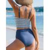 CUPSHE Women’s Tankini Sets Square Neck Elastic High Waisted Two Piece Bathing Suits Adjustable Straps Swimwear(Navy/Striped)