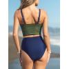 CUPSHE Women’s Tankini Sets Square Neck Elastic High Waisted Two Piece Bathing Suits Adjustable Straps Swimwear(Olive Green/Navy Striped)