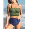 CUPSHE Women’s Tankini Sets Square Neck Elastic High Waisted Two Piece Bathing Suits Adjustable Straps Swimwear(Olive Green/Navy Striped)
