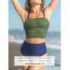 CUPSHE Women’s Tankini Sets Square Neck Elastic High Waisted Two Piece Bathing Suits Adjustable Straps Swimwear(Olive Green/Navy Striped)